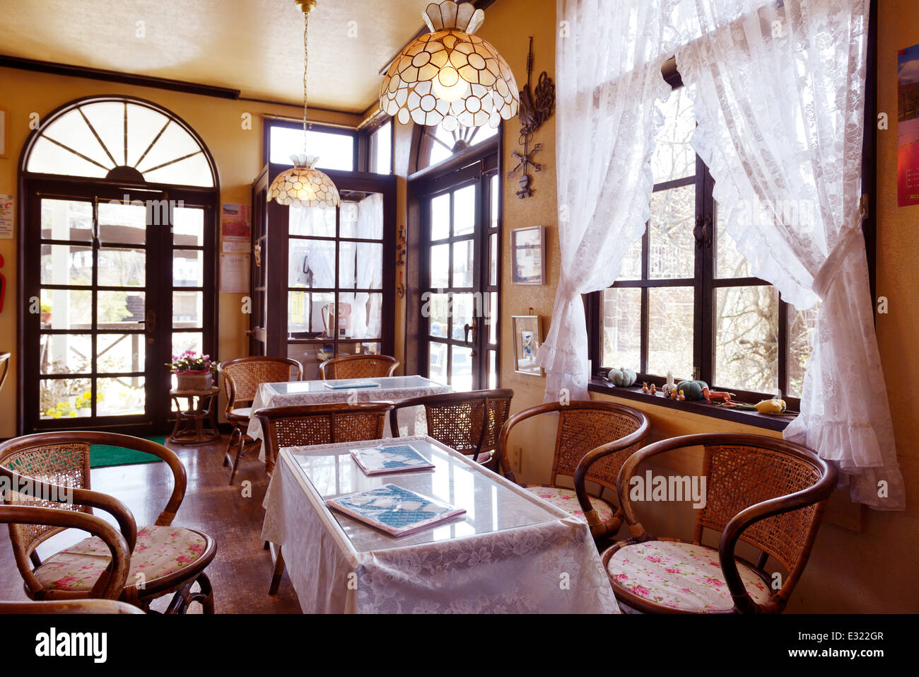 Cute vintage styled cafe interior in Japan Stock Photo