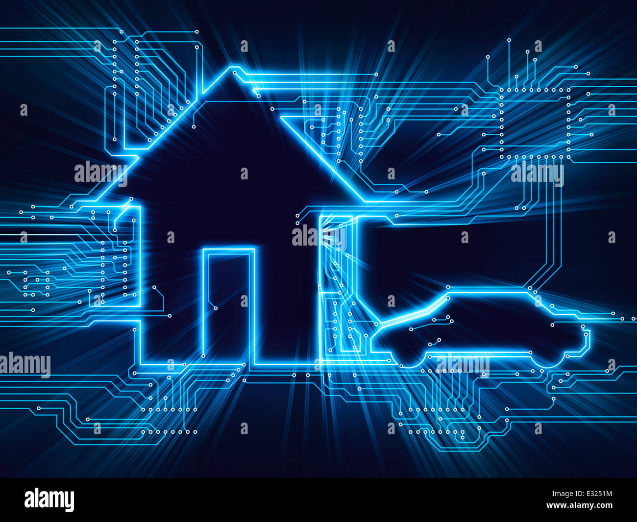 Connected house and electric car future home automation household technology conceptual illustration Stock Photo