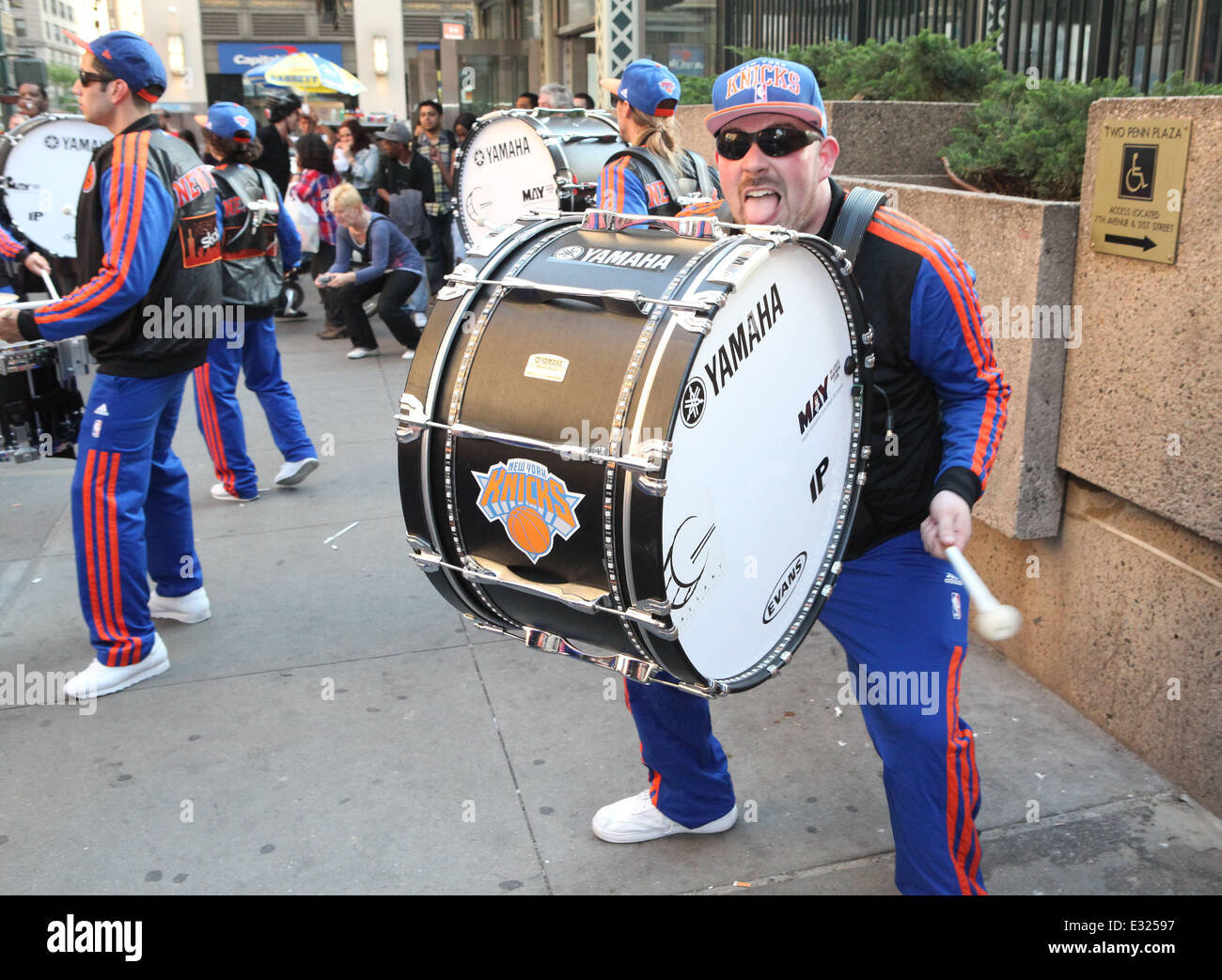 New York Knicks Pre Game Rally Cry Outside Madison Square Garden  Featuring: New York Knicks Sticks Drumline Where: NY, NY, United States When: 17 May 2013 Stock Photo