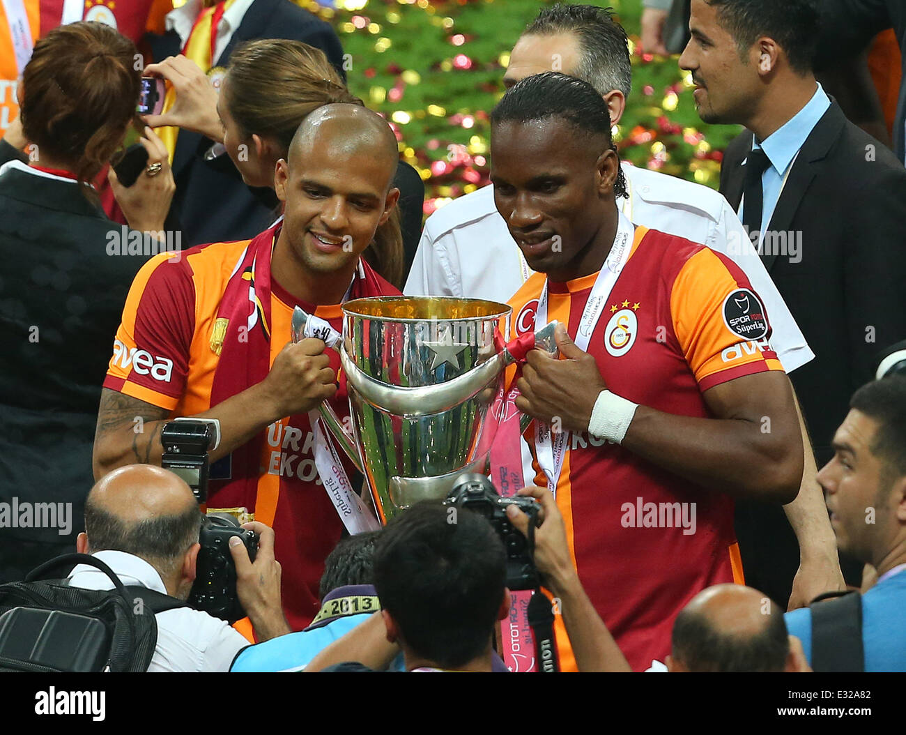 Galatasaray Players with the Championship Trophy, celebrate winning