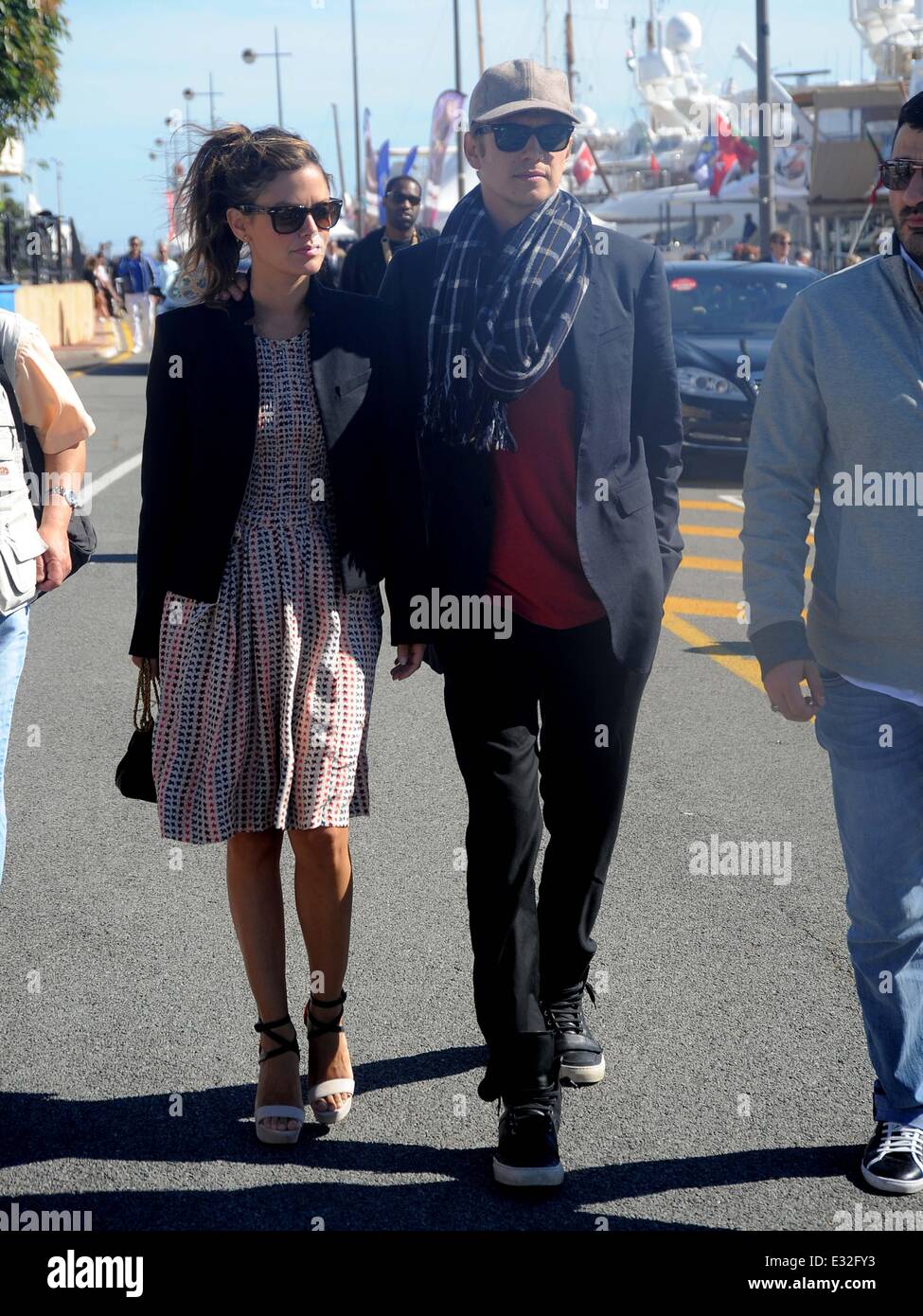 Rachel Bilson and her boyfriend Hayden Christensen go for a walk to the Croisette in Cannes as they go to the restaurant during Stock Photo