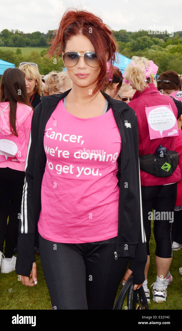 Amy Childs attends the Race for Life event at Weald Country Park in ...