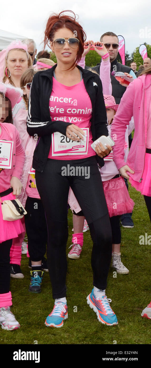 Amy Childs attends the Race for Life event at Weald Country Park in ...