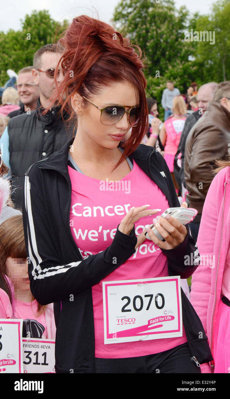 Amy Childs attends the Race for Life event at Weald Country Park in ...