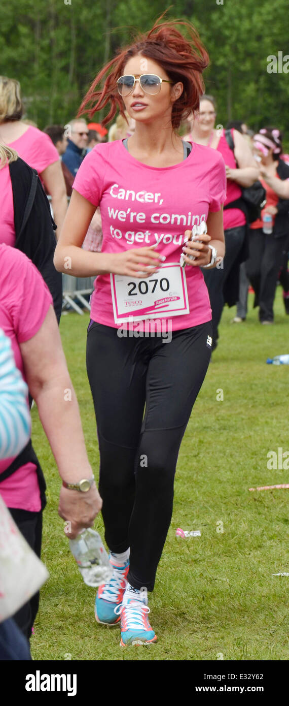 Amy Childs attends the Race for Life event at Weald Country Park in ...