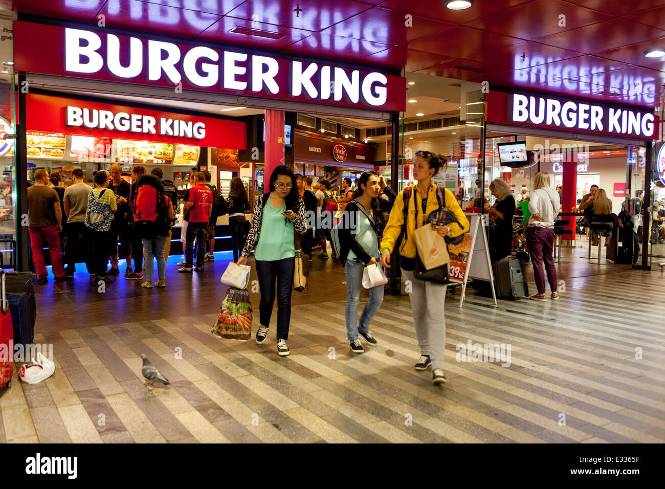 Burger King store front main train railway station Prague, Czech Republic, Europe Stock Photo