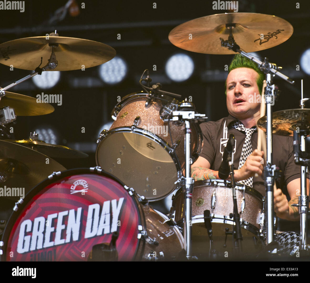 Green Day performs live at Emirates Stadium  Featuring: Tre Cool Where: London, England, United Kingdom When: 01 Jun 2013 Stock Photo
