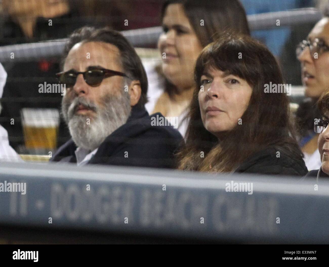 Celebrities at the LA Dodgers Vs Atlanta Braves MLB baseball game  Featuring: Andy Garcia,Marivi Garcia Where: Los Angeles, CA, United States When: 05 Jun 2013 Stock Photo