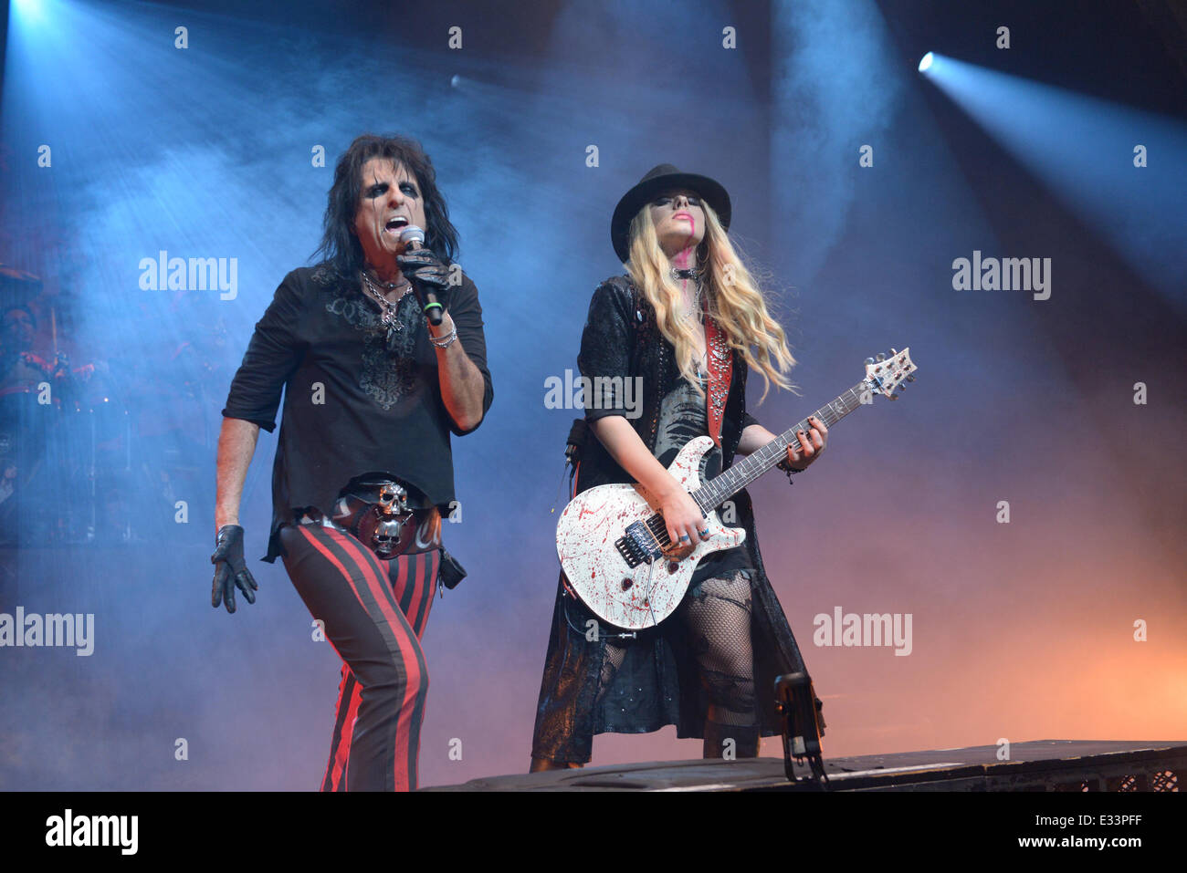 Alice Cooper performing at the Gibson Ampitheater  Featuring: Alice Cooper,Orianthi Panagaris Where: Los Angeles, CA, United States When: 06 Jun 2013 Stock Photo