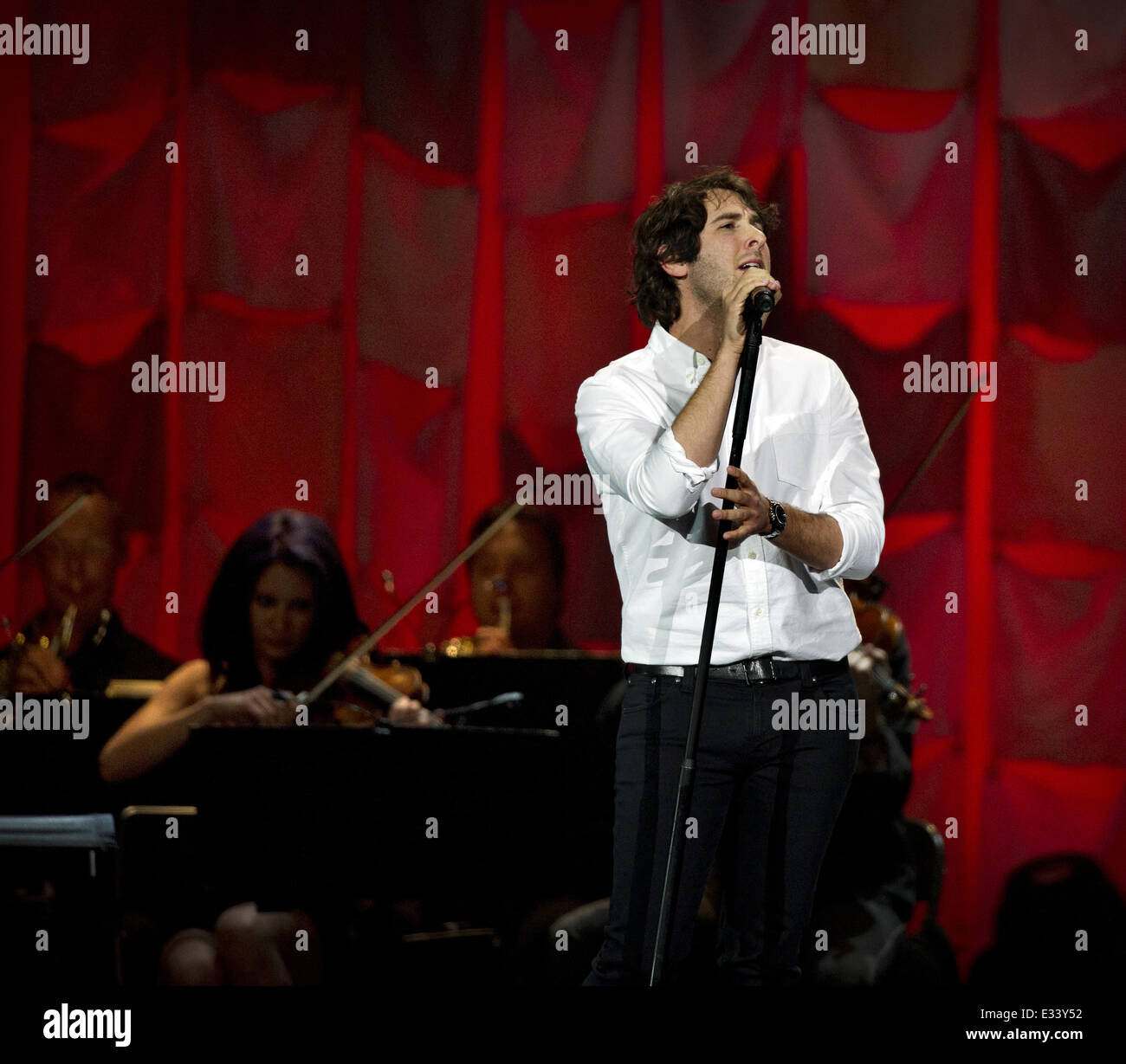 Josh Groban performing in concert on his 'All that Echoes Tour' at the