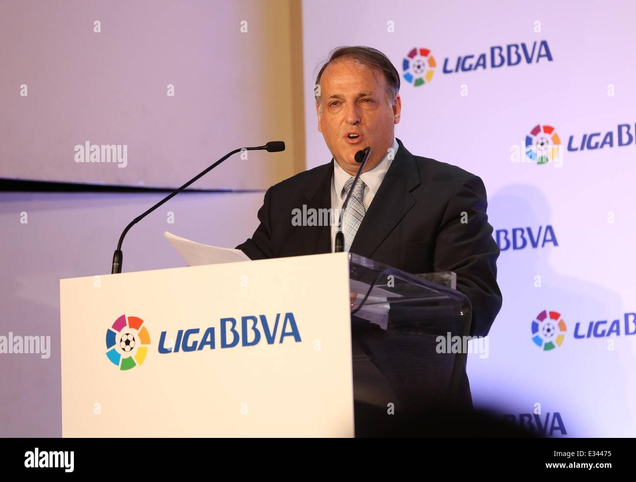 BBVA and the Spanish Professional Football League (LFP) announced an extension of their strategic agreement at The Plaza Hotel. The first division will continue to be known as the Liga BBVA for another three years, renewable up to 2018.  Featuring: Javier Stock Photo