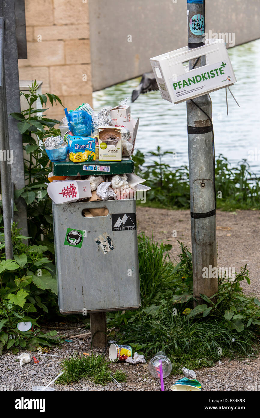 Overcrowded, public trash cans, deposit box, Stock Photo