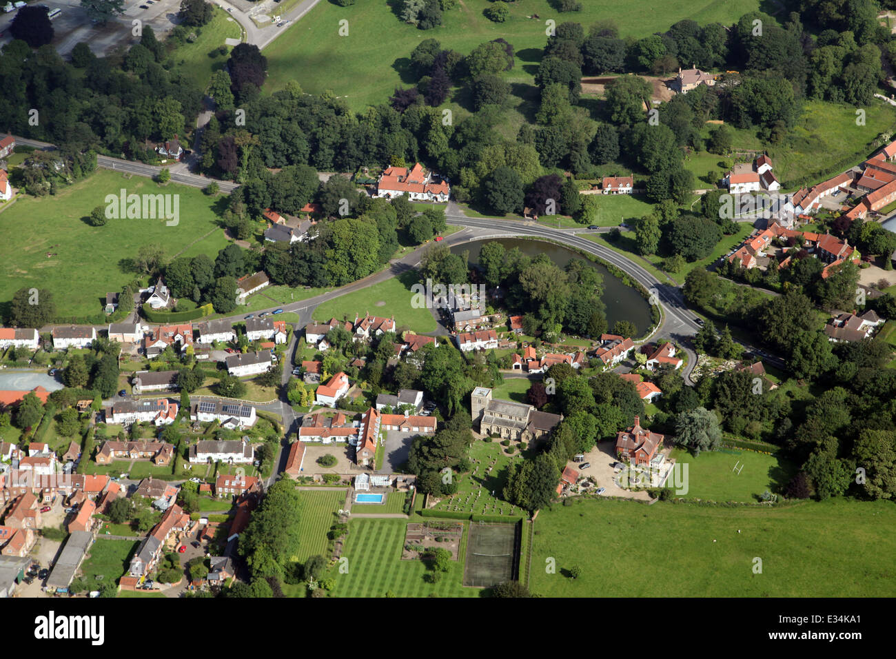 aerial view of the East Yorkshire village of Bishop Burton Stock Photo