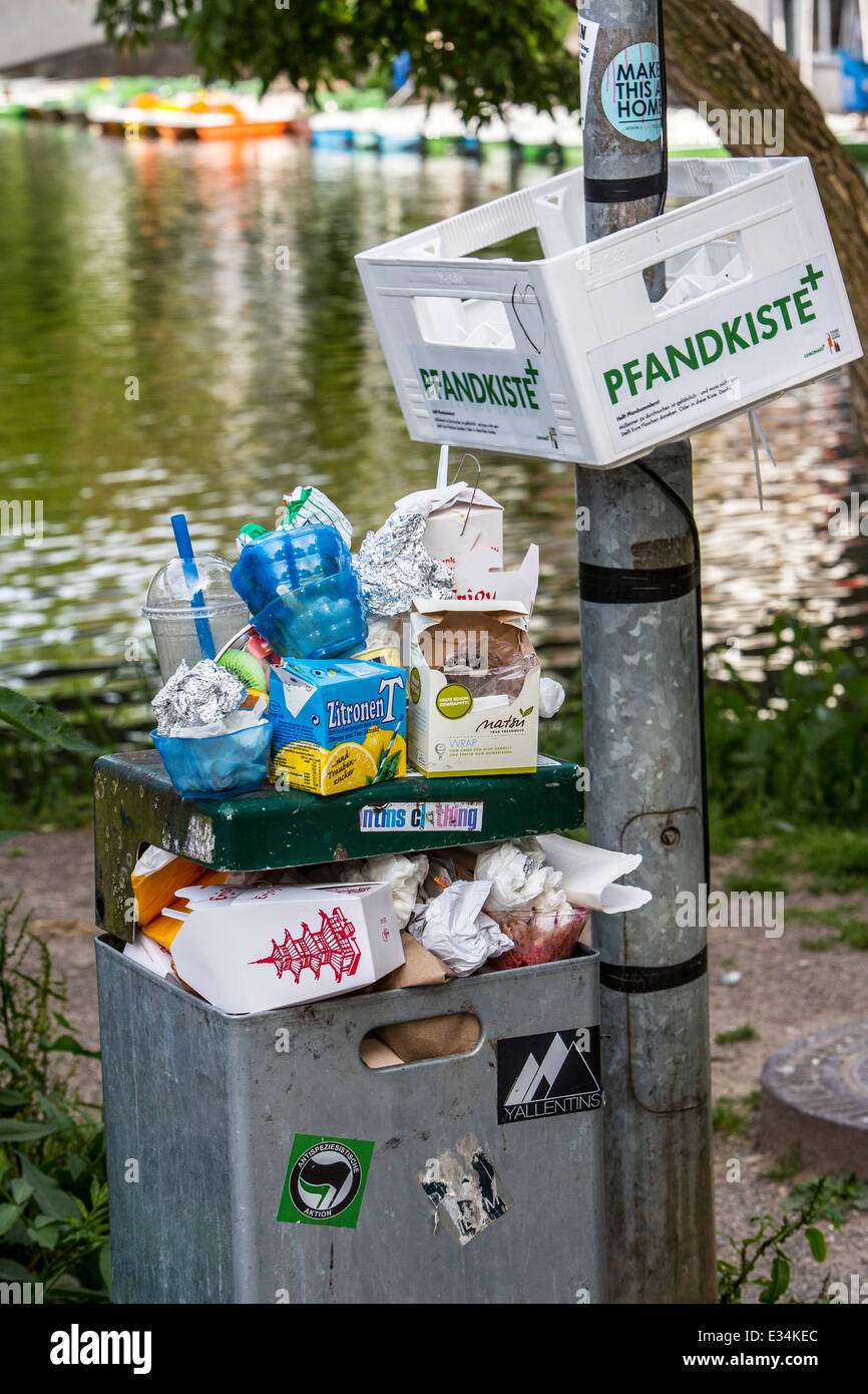 Overcrowded, public trash cans, deposit box, Stock Photo