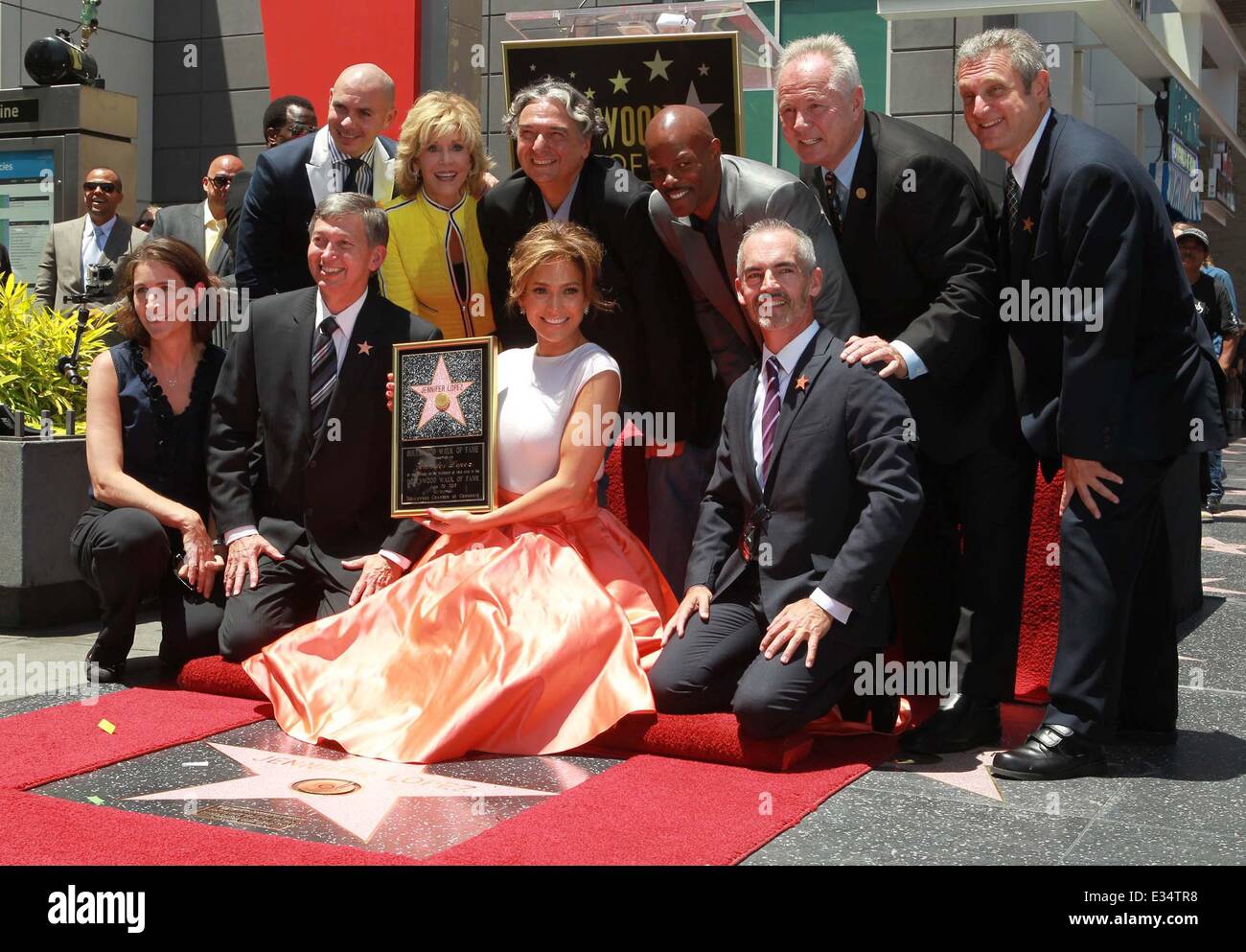 Jennifer Lopez is honoured with the 2,500th star on the Hollywood Walk of Fame  Featuring: Armando Pérez alias Pitbull,Jane Fonda,Gregory Nava,Keenen Ivory Wayans,Leron Gubler,Jennifer Lopez Where: Hollywood, California, United States When: 20 Jun 2013 Stock Photo