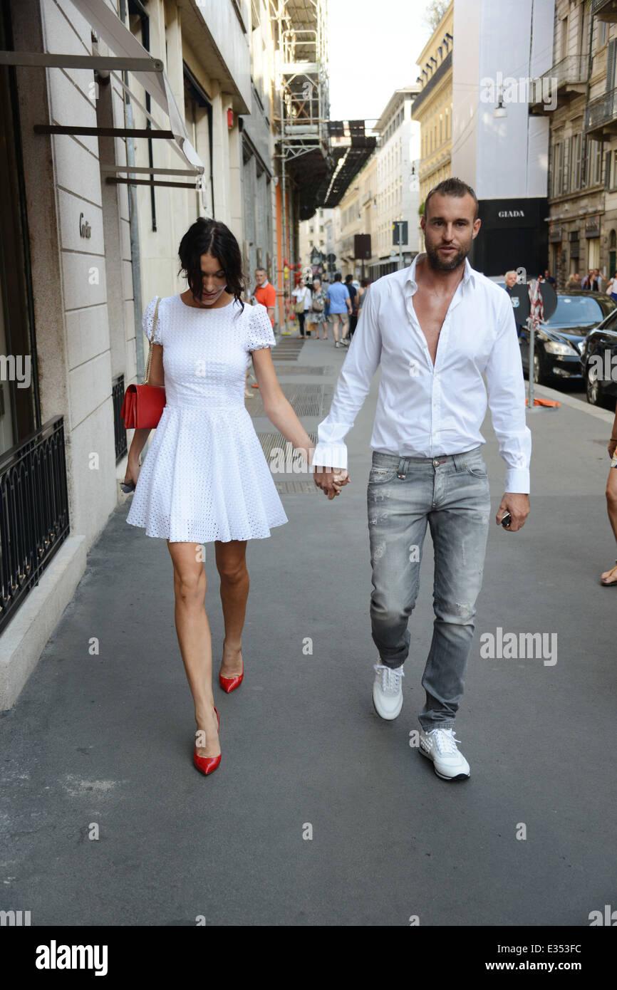 Philipp Plein and his girlfriend seen walking on Via Montenapoleone Milano  Featuring: Philipp Plein Where: Milan, Italy When: 23 Jun 2013 **** Stock  Photo - Alamy