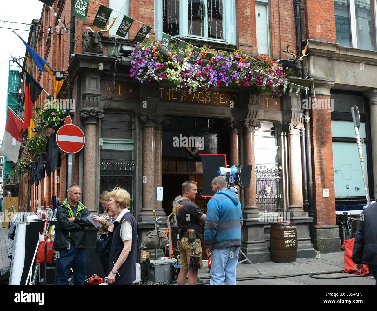 Actors Ray Winstone andAneurin Barnard film scenes for Sky TV's new drama 'Moonfleet' at The Stags Head pub  Featuring: The Stags Head Where: Dublin, Ireland When: 24 Jun 2013 Stock Photo