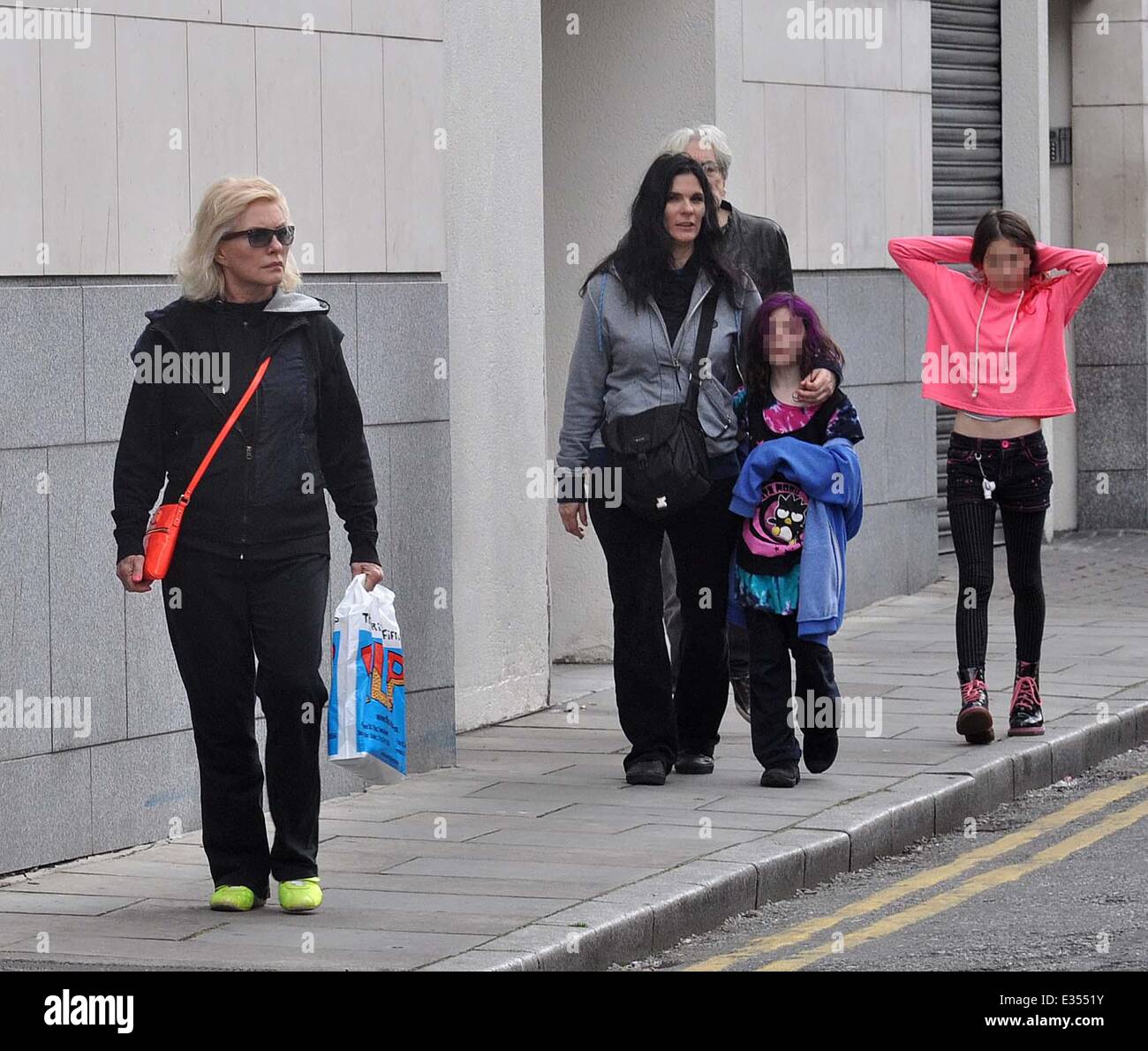Deborah Harry aka Blondie spotted shopping in Temple Bar at vintage clothes store 'Flip' and browsing the shops with her former partner Chris Stein and his current partner Barbara Sicuranza and their children Akira and Valentina. Blondie performs at The O Stock Photo
