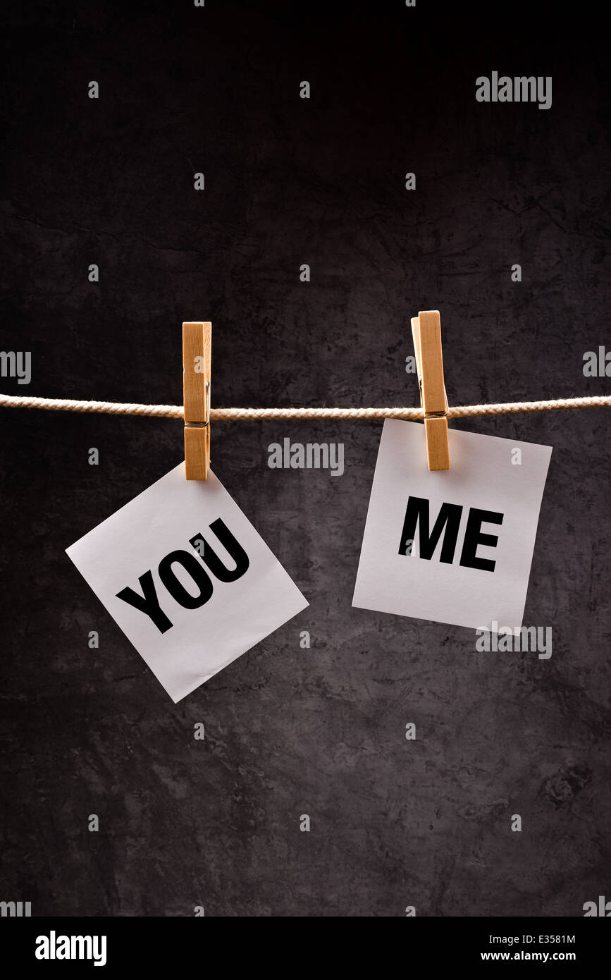 You And me, relationship concept. Words printed on notes paper attached