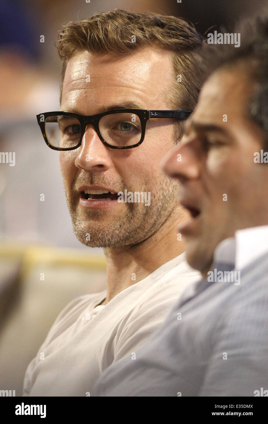 James Van Der Beek watches the Los Angeles Dodgers play the