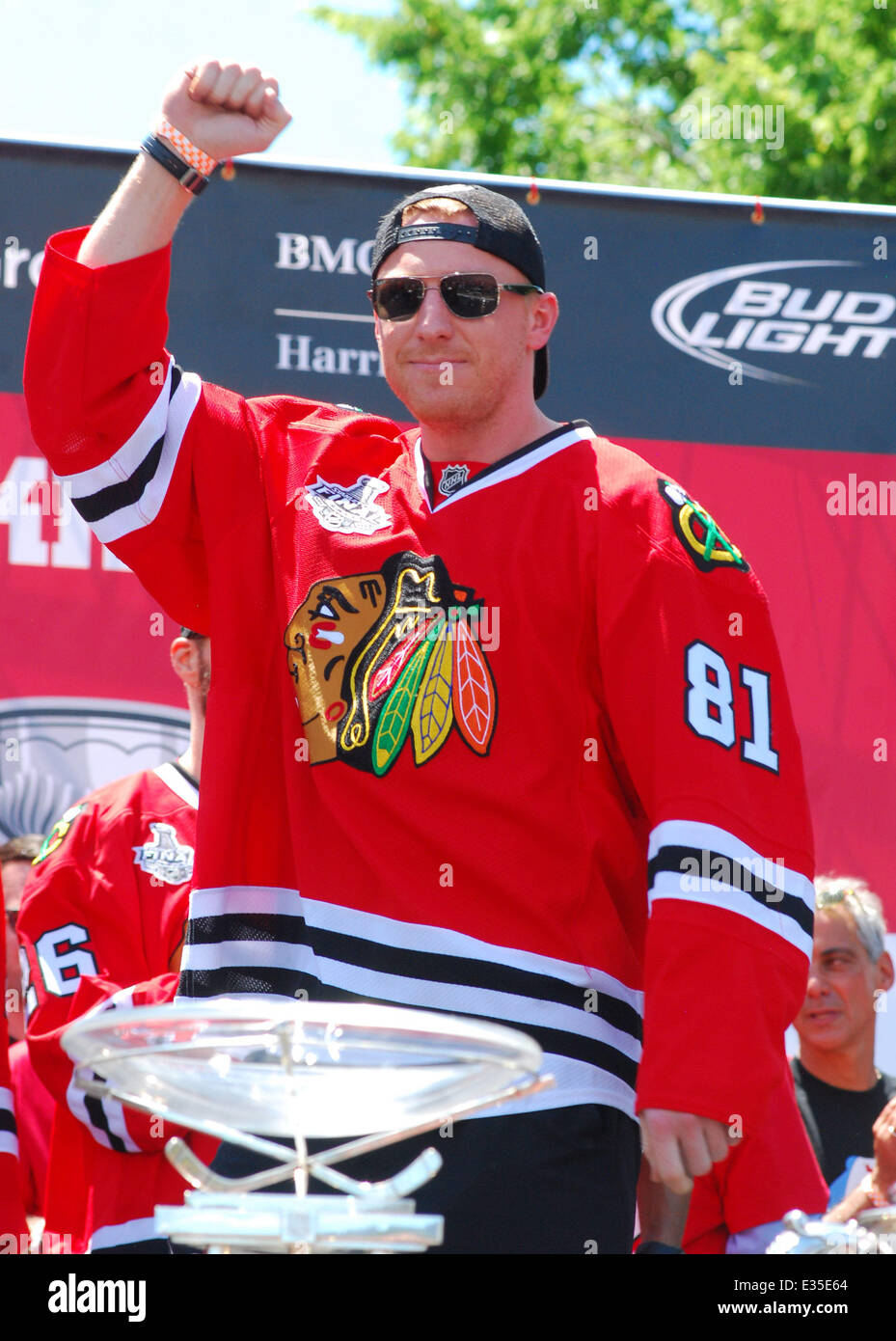 The Chicago Blackhawks celebrate after winning the Stanley Cup championship in Chicago  Featuring: Marian Hossa Where: Chicago, IL, United States When: 28 Jun 2013 Stock Photo