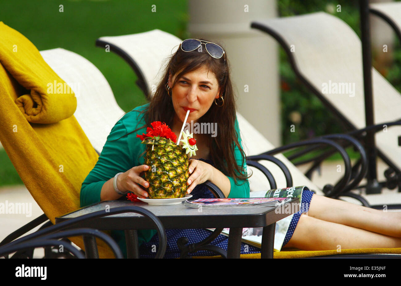 Mayim Bialik enjoys a refreshing drink while on vacation at Villa La Estancia Riviera Nayarit in Mayim Bialik enjoys a refreshing drink while on vacation at Villa La Estancia Riviera Nayarit in