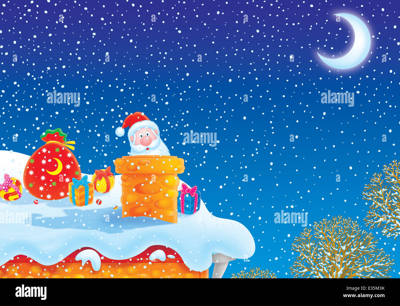 Santa Claus in a chimney pipe Stock Photo