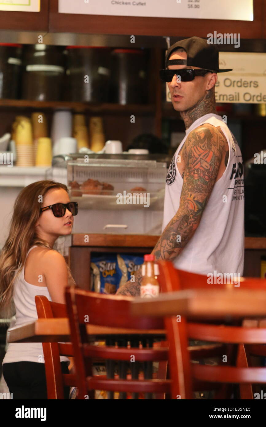 Travis Barker and Daughter Alabama Luella Barker seen getting a drink