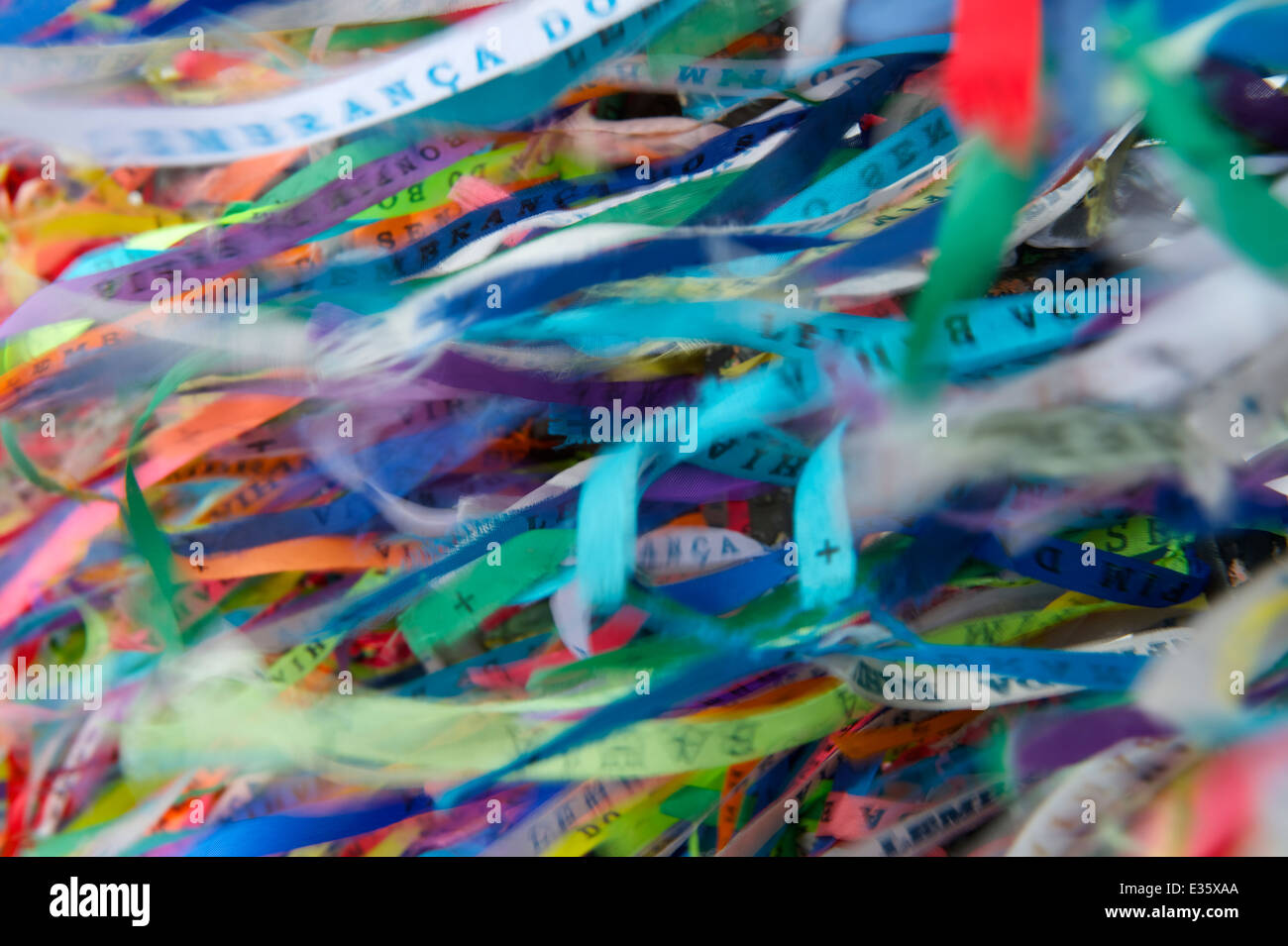 Colorful Brazilian wish ribbons fluttering in the wind at Bonfim Church ...