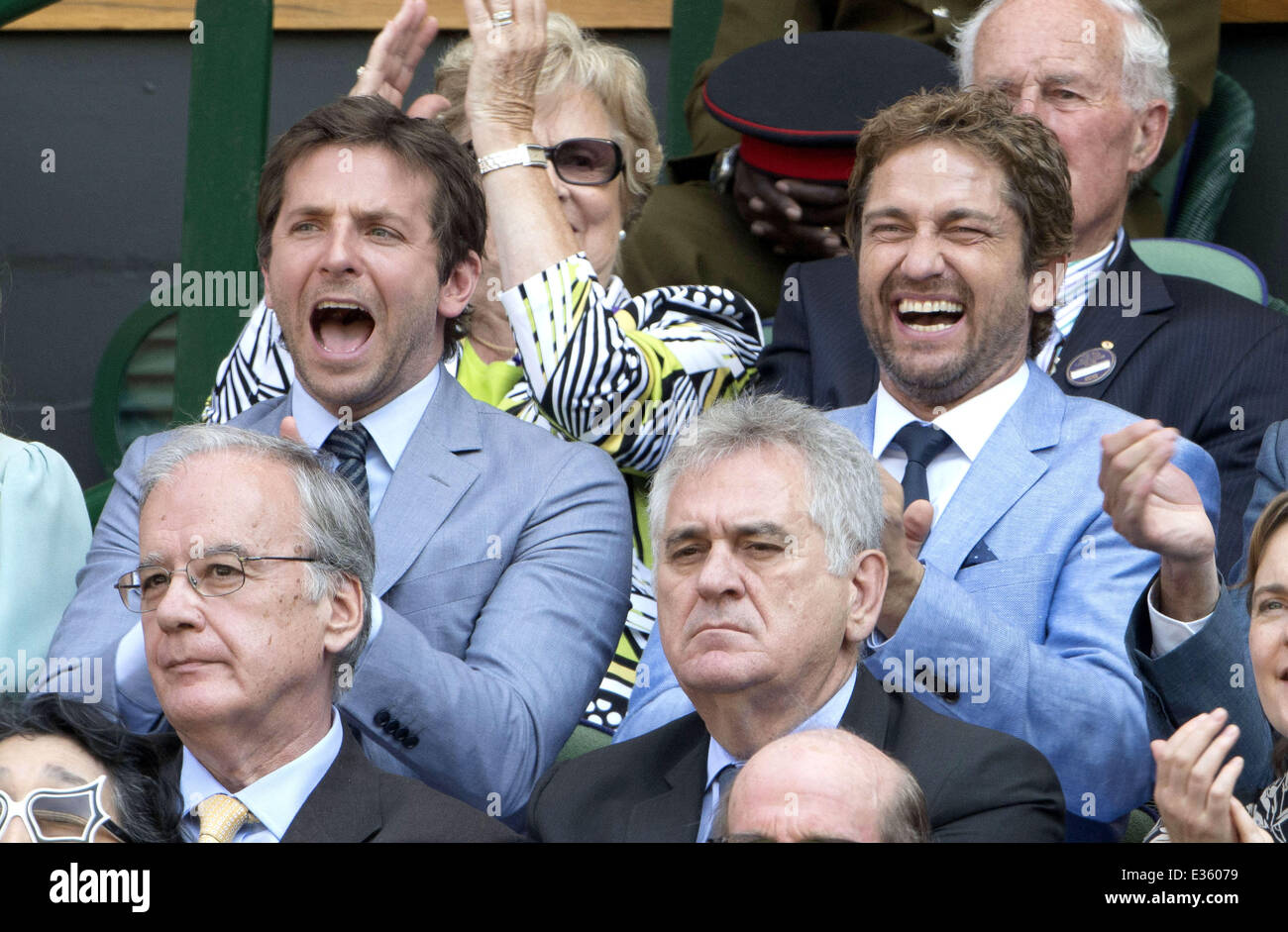 Wimbledon Tennis Championship 2013 - Men's Final - Celebrity Sightings  Featuring: Bradley Cooper,Gerard Butler Where: London, United Kingdom When:  07 Jul 2013 Stock Photo - Alamy