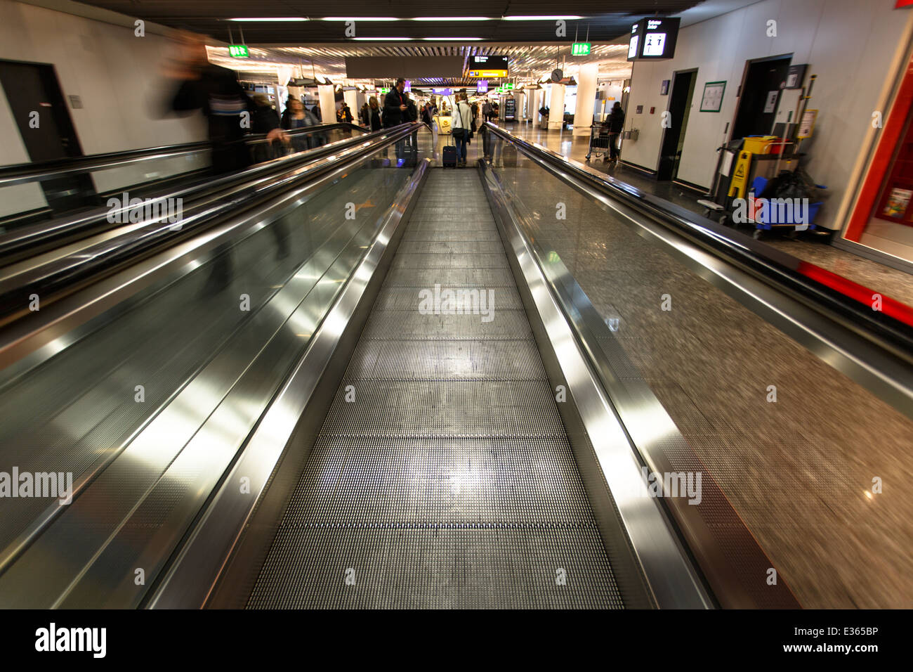 Moving walkway at Frankfurt Airport Stock Photo