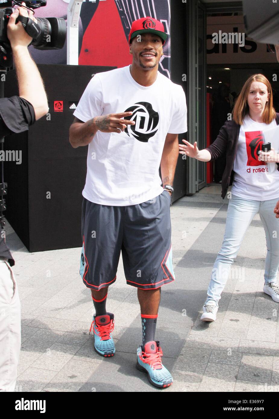 Chicago Bulls player Derrick Rose attends an in-store Adidas promotional  event near Champs Elysees Featuring: Derrick Rose Where: Paris, France  When: 13 Jul 2013 **Not available for publication in France, Netherlands,  Belgium,