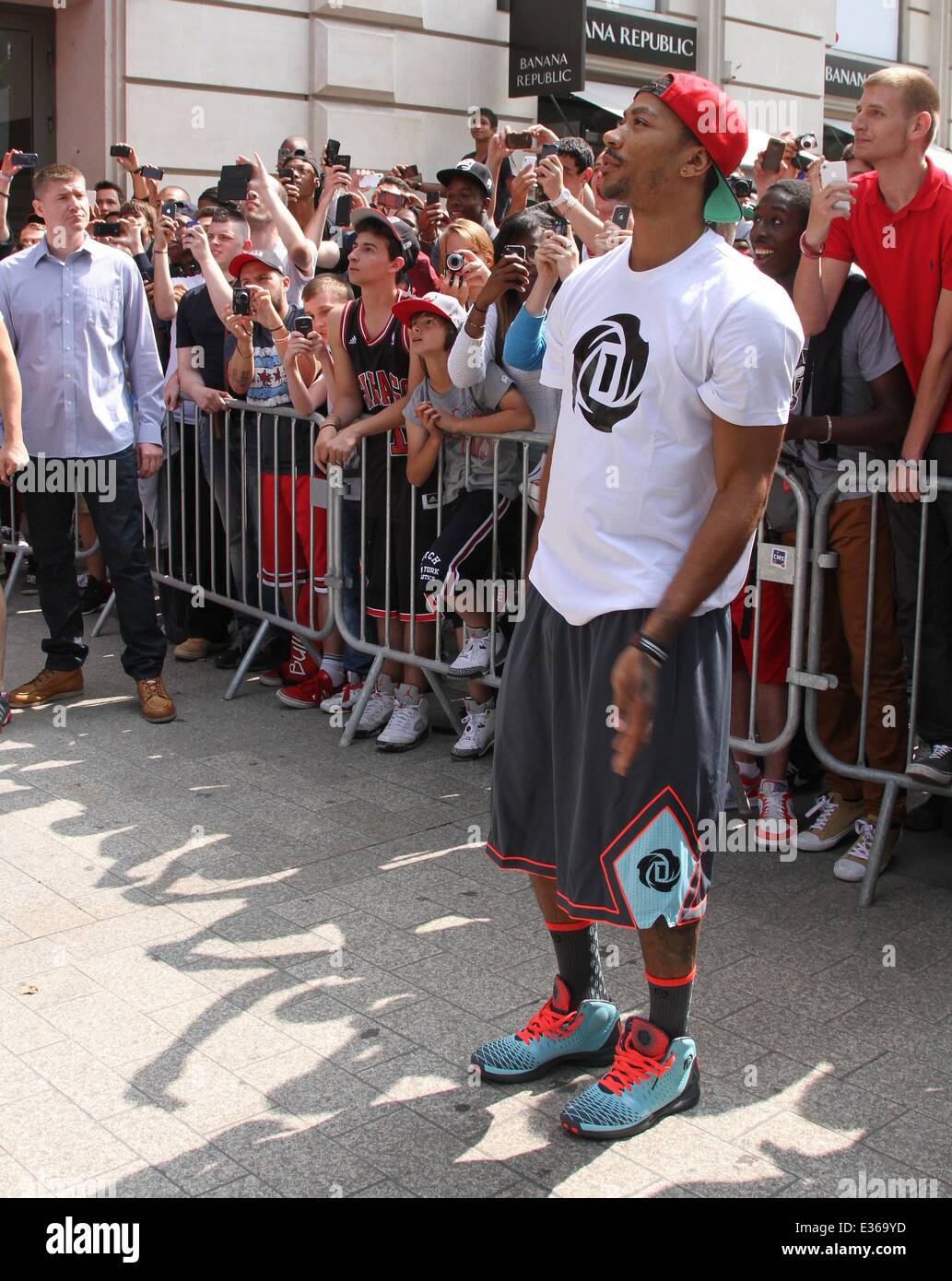 Chicago Bulls player Derrick Rose attends an in-store Adidas promotional  event near Champs Elysees Featuring: Derrick Rose Where: Paris, France  When: 13 Jul 2013 **Not available for publication in France, Netherlands,  Belgium,