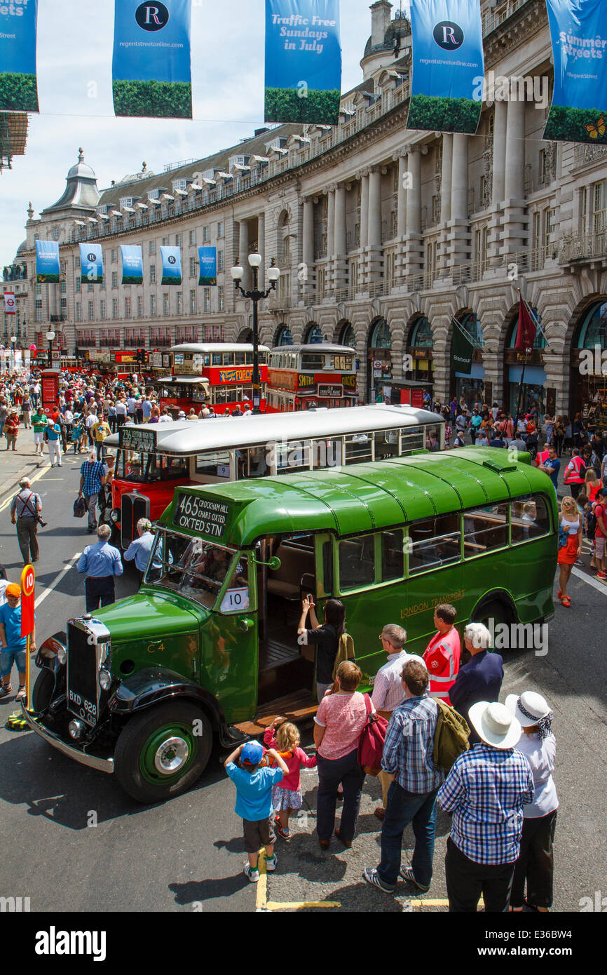Vintage buses on display, London Stock Photo