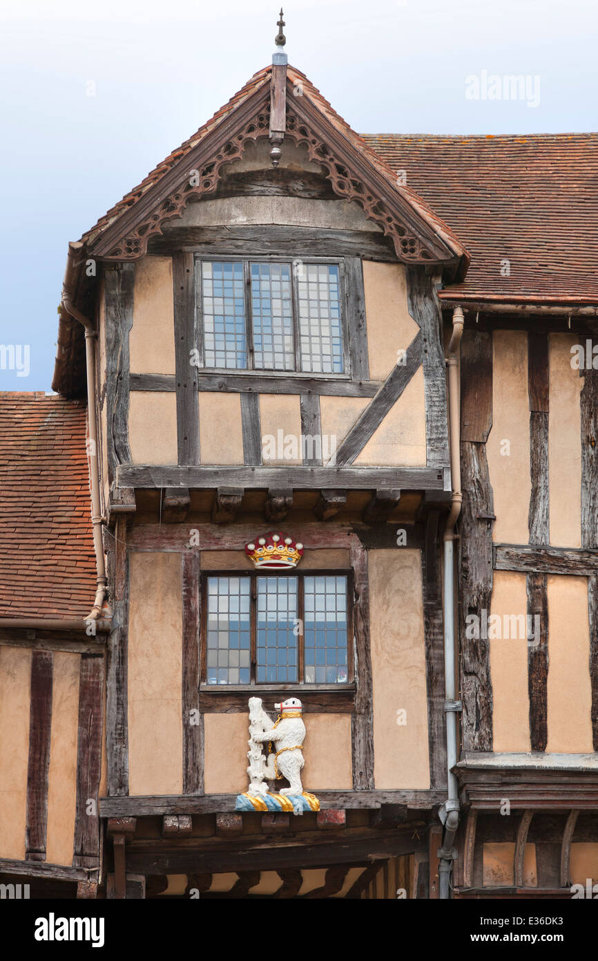 Architectural detail, Lord Leycester Hospital, Warwick, timber frame construction. The Warwick Bear and ragged staff motif Stock Photo