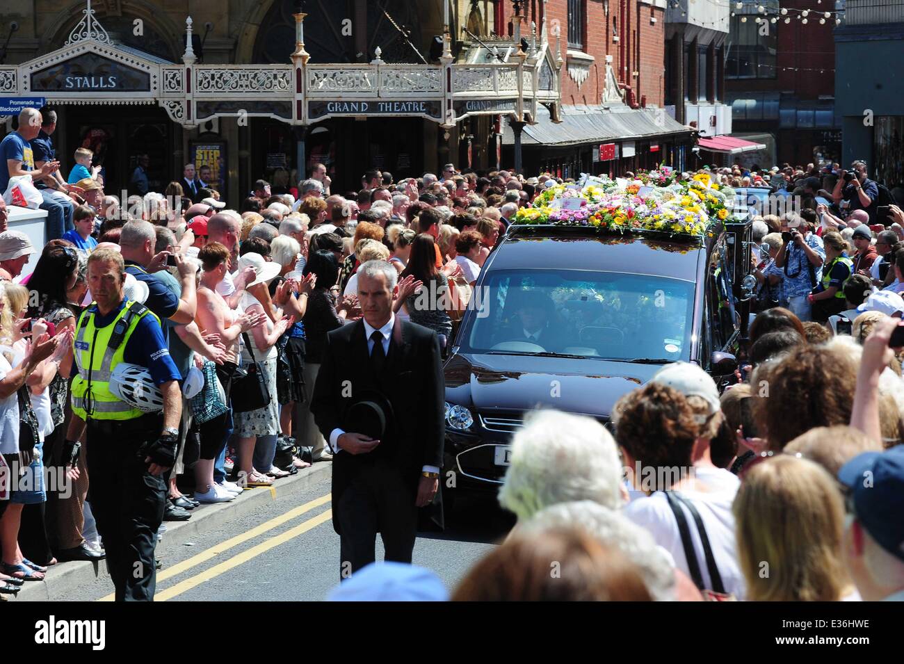 The funeral of Bernie Nolan at the Grand Theatre Blackpool. The coffin