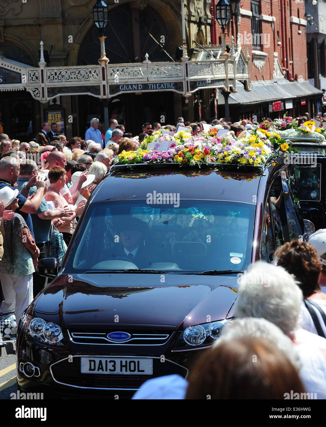 The funeral of Bernie Nolan at the Grand Theatre Blackpool. The coffin