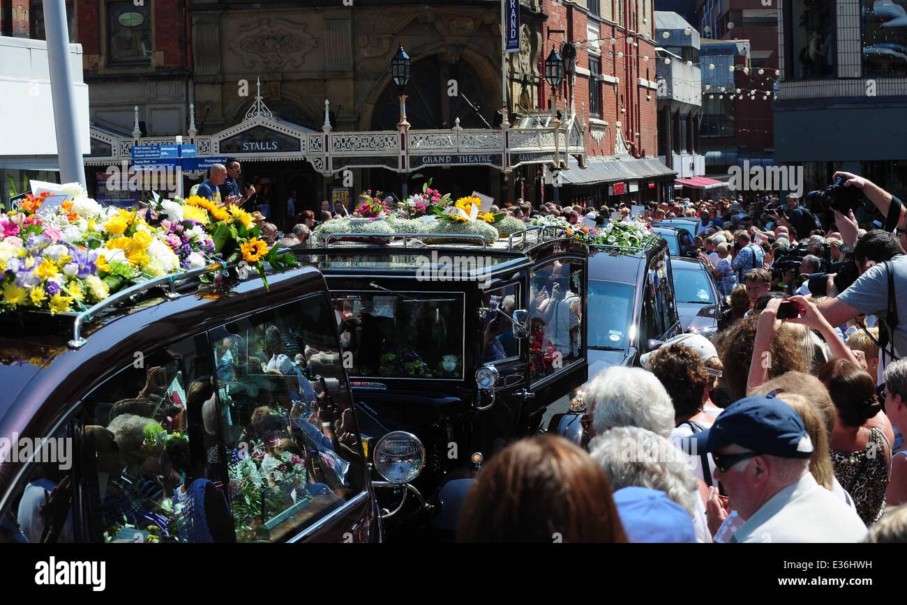The funeral of Bernie Nolan at the Grand Theatre Blackpool. The coffin