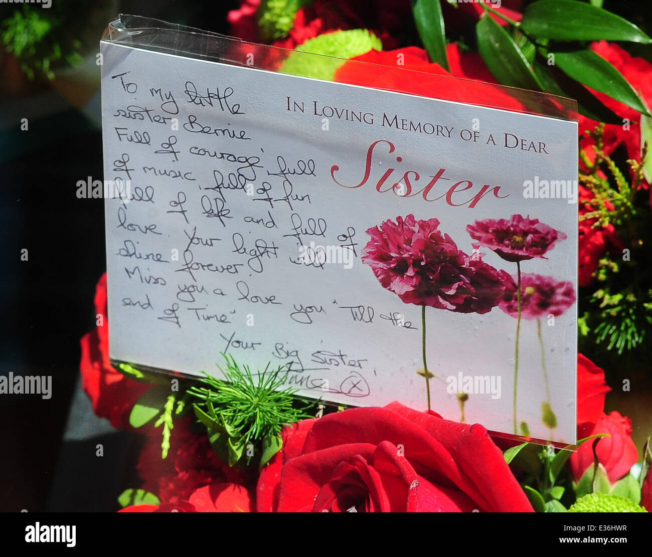 The funeral of Bernie Nolan at the Grand Theatre Blackpool. The coffin