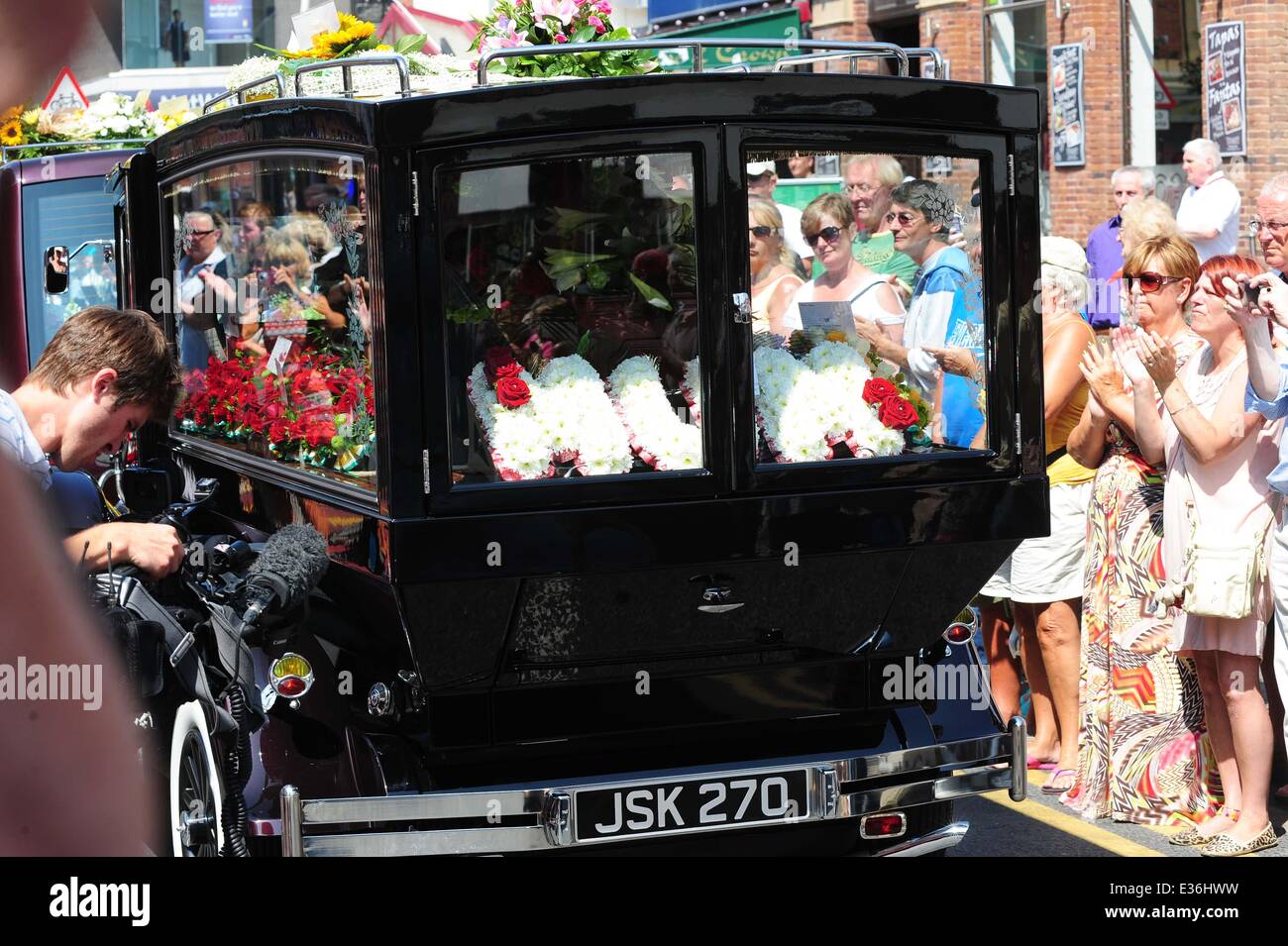 The funeral of Bernie Nolan at the Grand Theatre Blackpool. The coffin