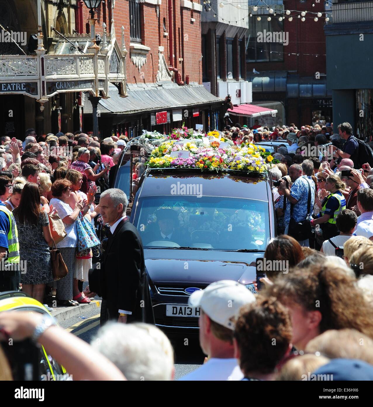 The funeral of Bernie Nolan at the Grand Theatre Blackpool. The coffin