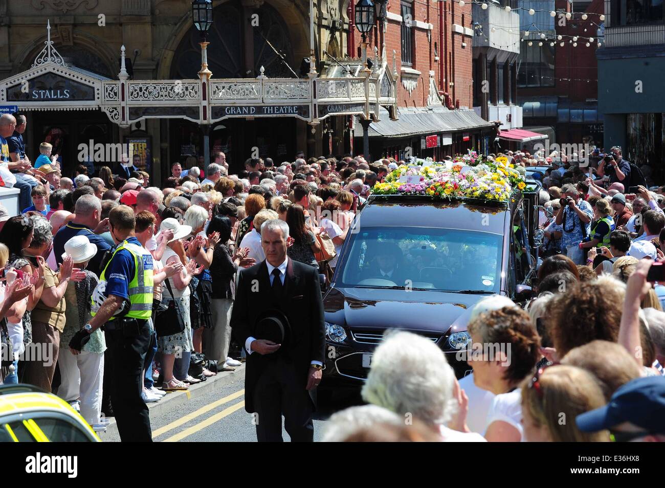 The funeral of Bernie Nolan at the Grand Theatre Blackpool. The coffin