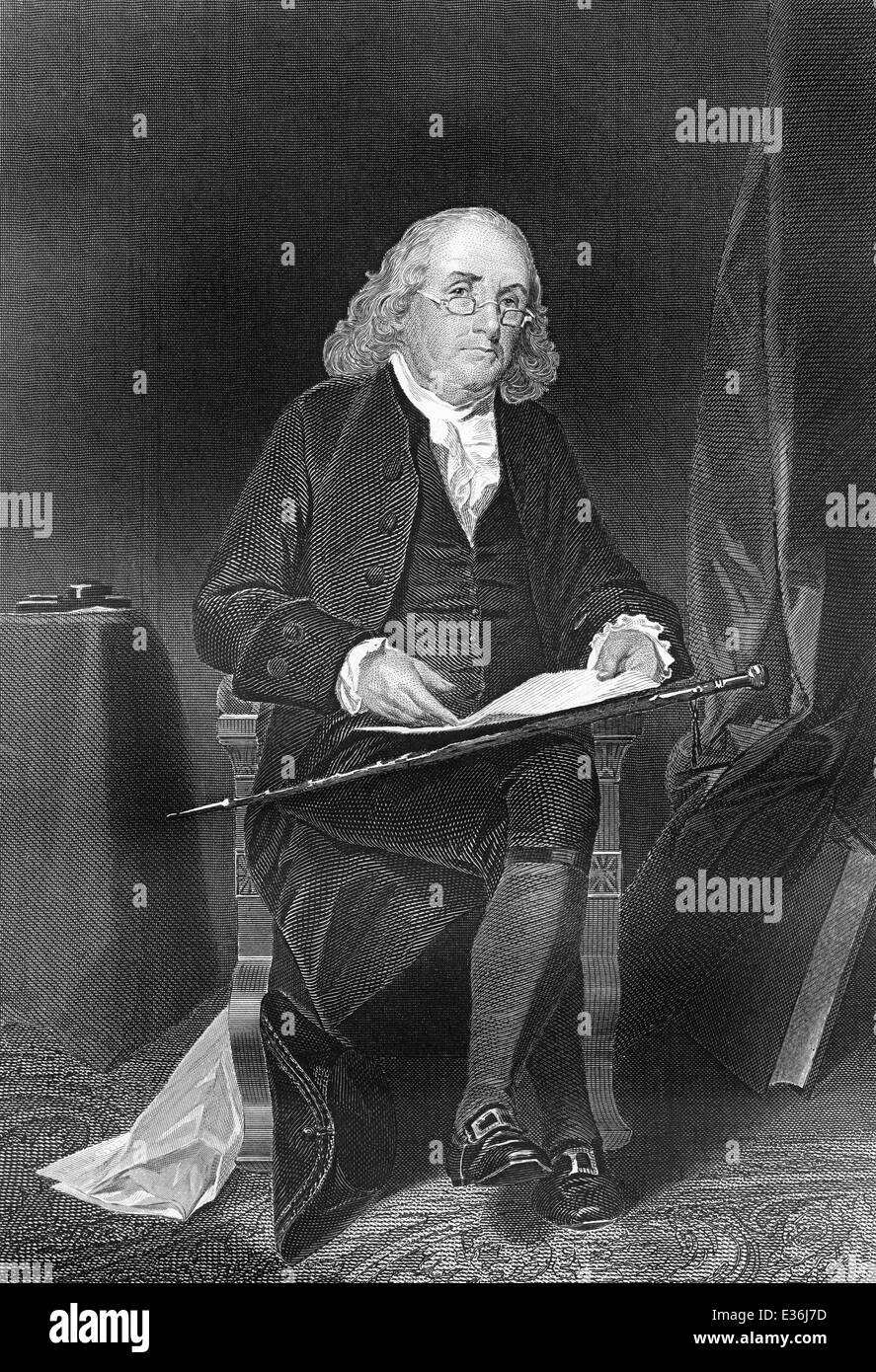 portrait of Benjamin Franklin, 1706 - 1790, a North American printer, publisher, writer, scientist, inventor and statesman, Stock Photo