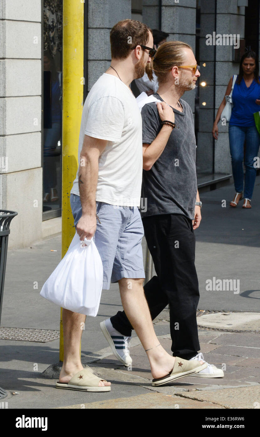 Thom Yorke of Radiohead out shopping in Milan with a friend Featuring: Thom  Yorke Where: Milan, Italy When: 19 Jul 2013 Stock Photo - Alamy