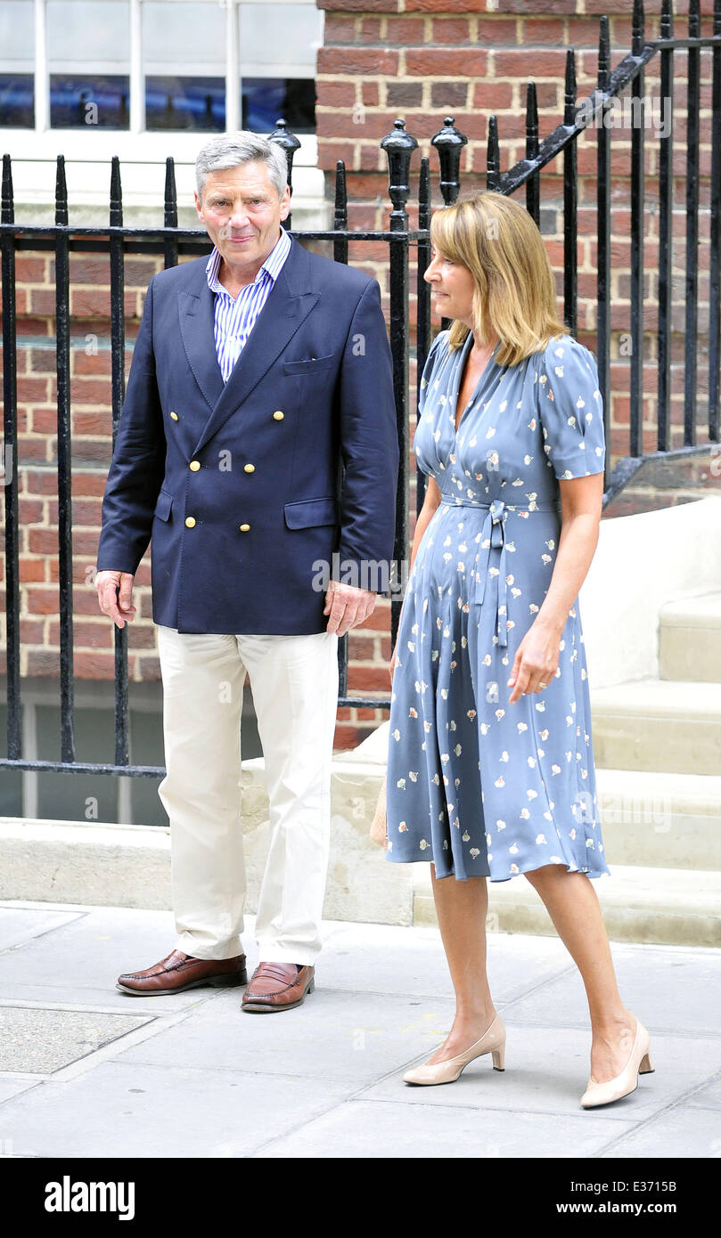 Carole Middleton and Michael Middleton leave The Lindo Wing at St Mary