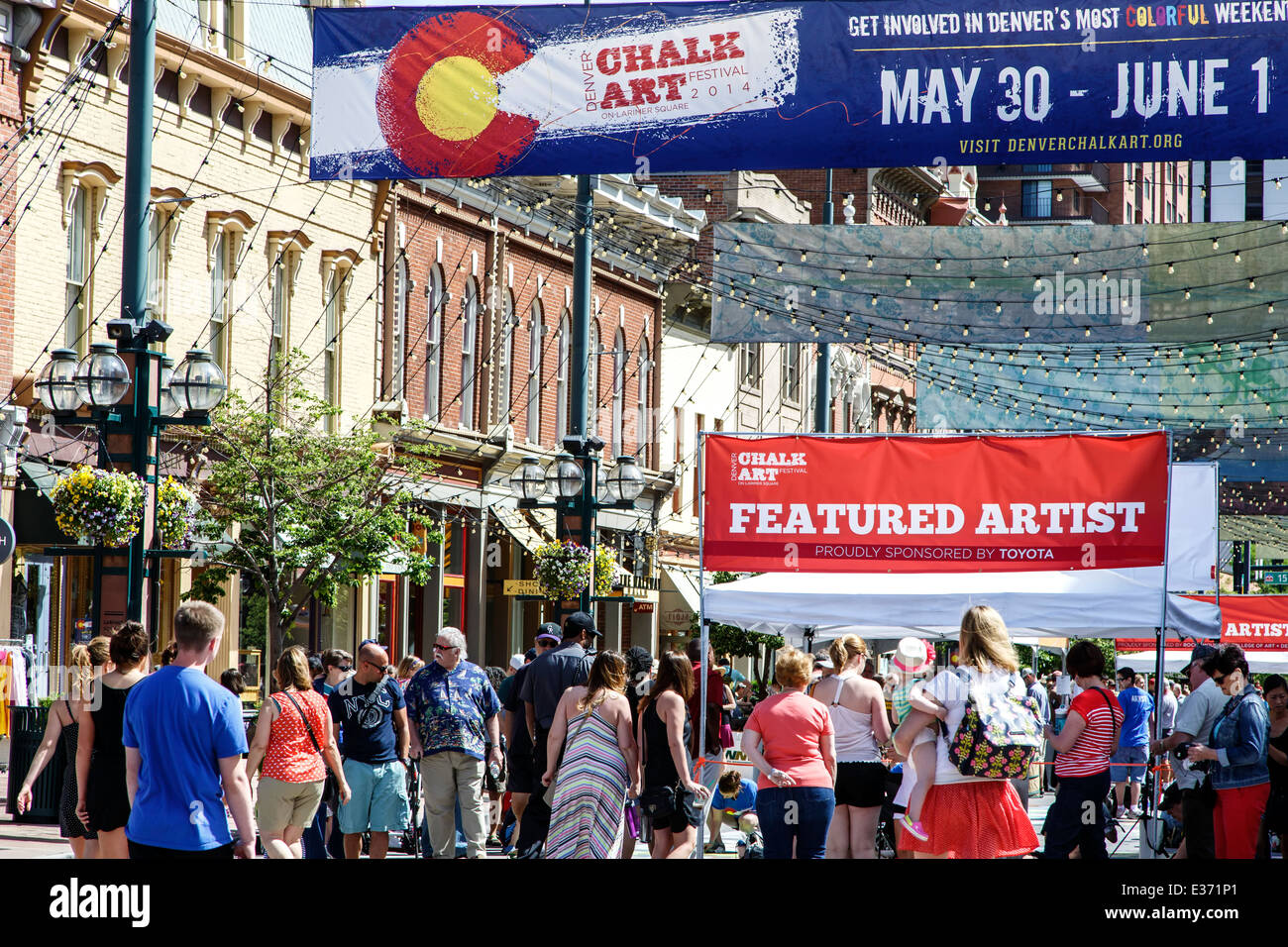 People at Chalk Art Festival, Larimer Square, Denver, Colorado USA