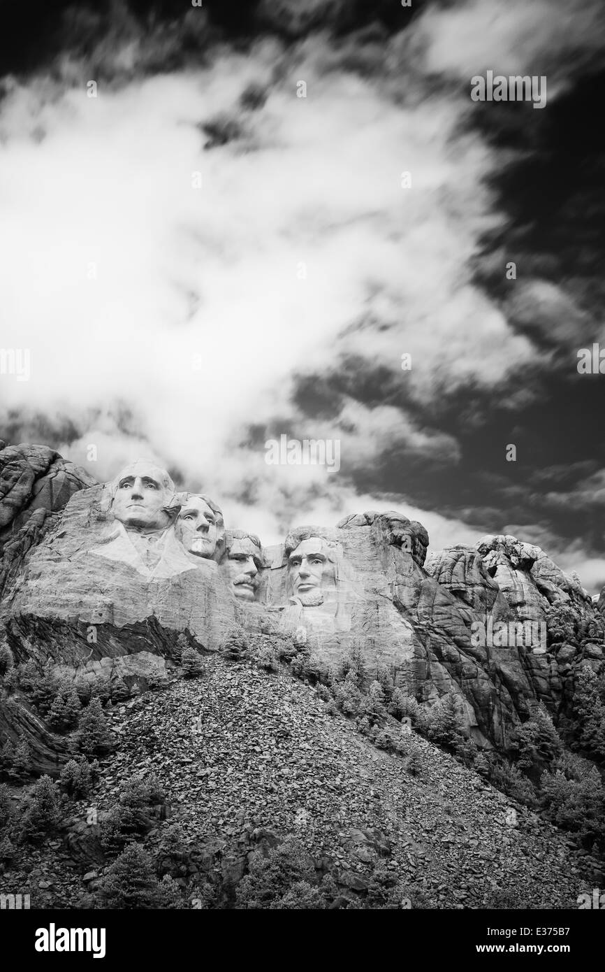 Black and white Mount Rushmore National Memorial Stock Photo