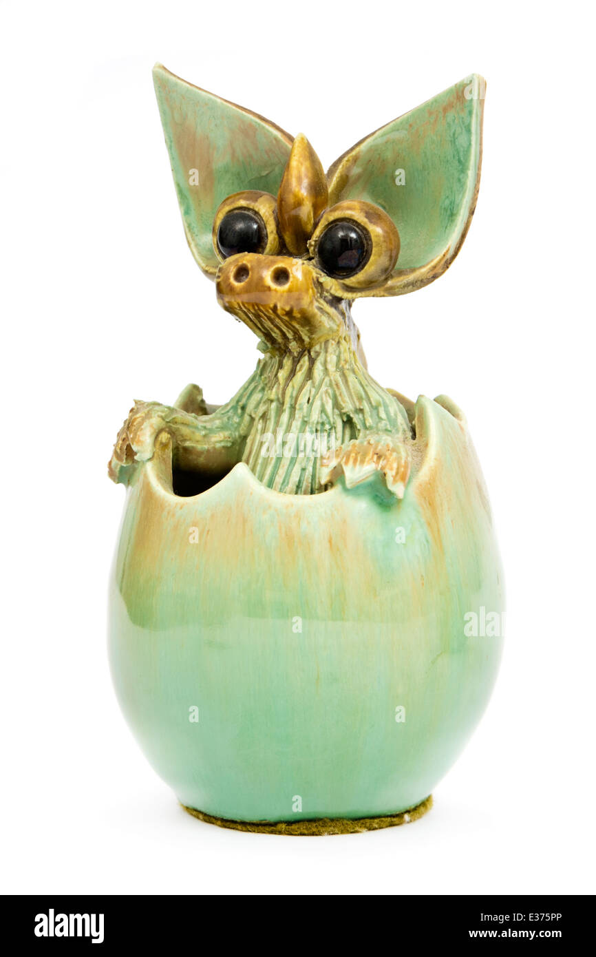 'Good-Luck' ceramic hatching dragon ornament by Yare Designs, a studio pottery founded in 1969 in Yarmouth. Stock Photo