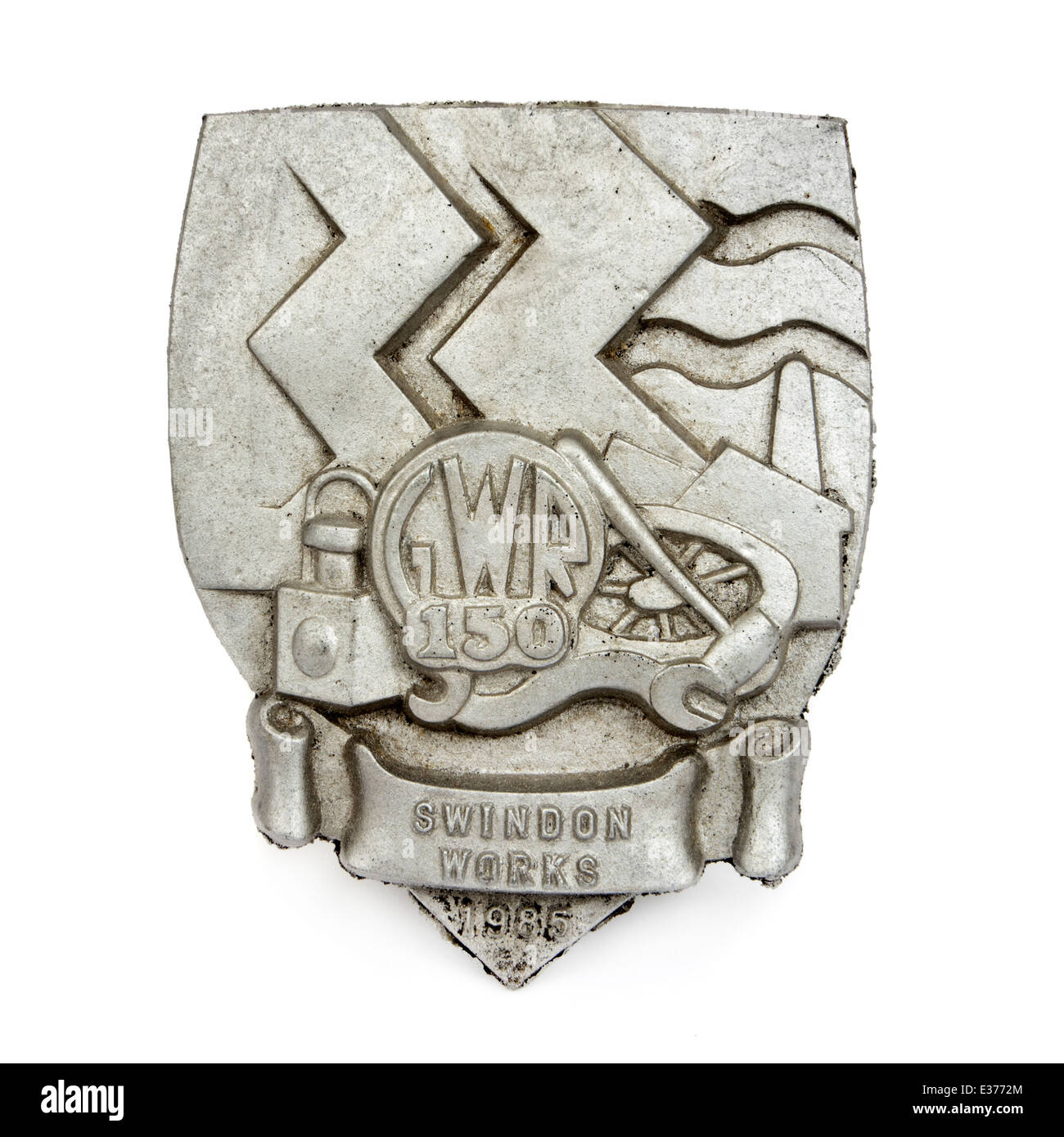 Placque made in the Swindon GWR factory in 1985 commemorating the 150th anniversary of the Great Western Railway (GWR). Stock Photo