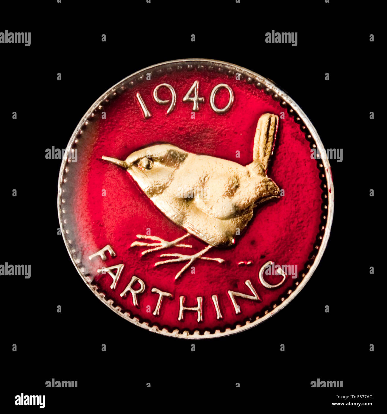 Vintage enameled British 1940 Farthing coin Stock Photo